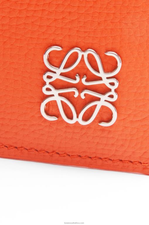 Loewe Women Anagram square cardholder in pebble grain calfskin with chain 206XF1397 Orange