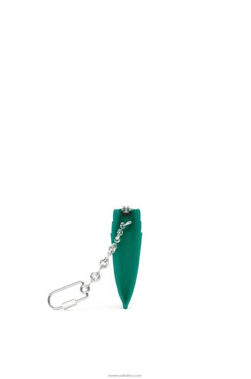 Loewe Women Anagram square cardholder in pebble grain calfskin with chain 206XF1412 Emerald Green