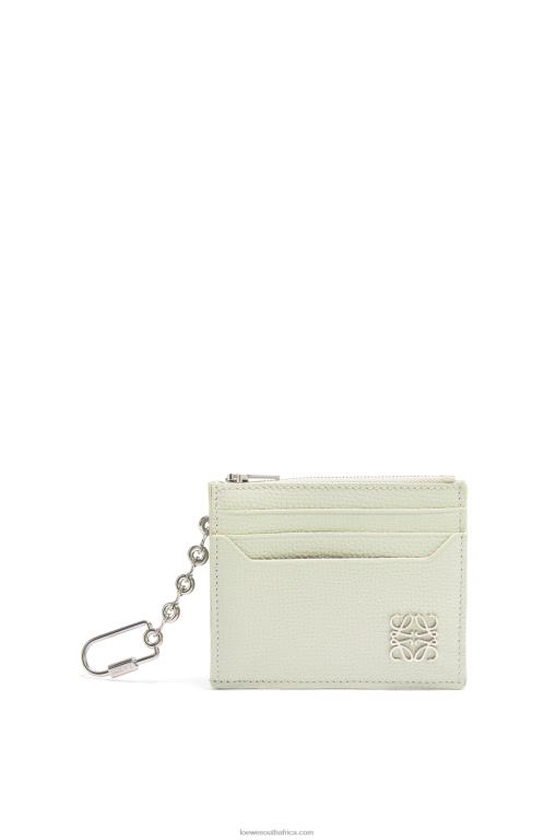 Loewe Women Anagram square cardholder in pebble grain calfskin with chain 206XF1417 Light Celadon