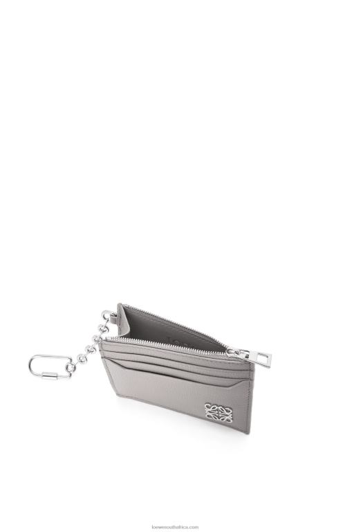 Loewe Women Anagram square key cardholder in pebble grain calfskin 206XF1321 Pearl Grey