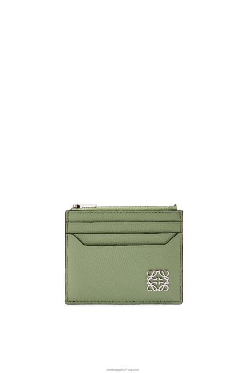 Loewe Women Anagram square zip cardholder in pebble grain calfskin 206XF1398 Rosemary