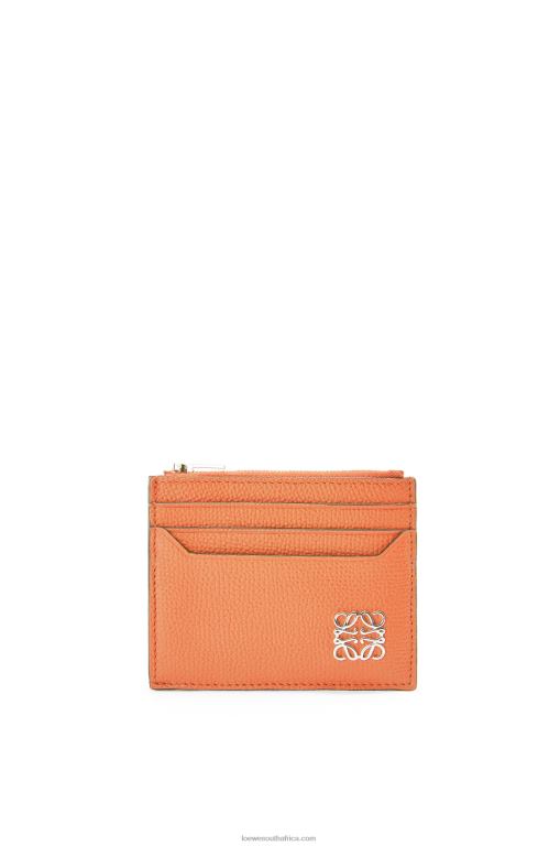 Loewe Women Anagram square zip cardholder in pebble grain calfskin 206XF1399 Coral Reef