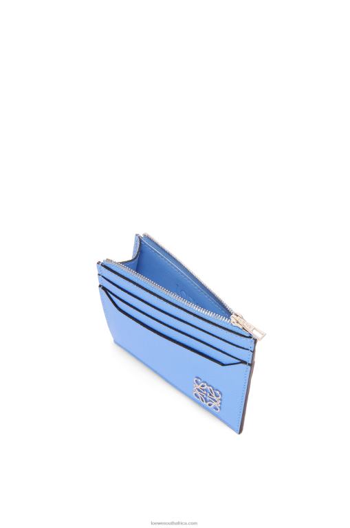 Loewe Women Anagram square zip cardholder in pebble grain calfskin 206XF1413 Celestine Blue