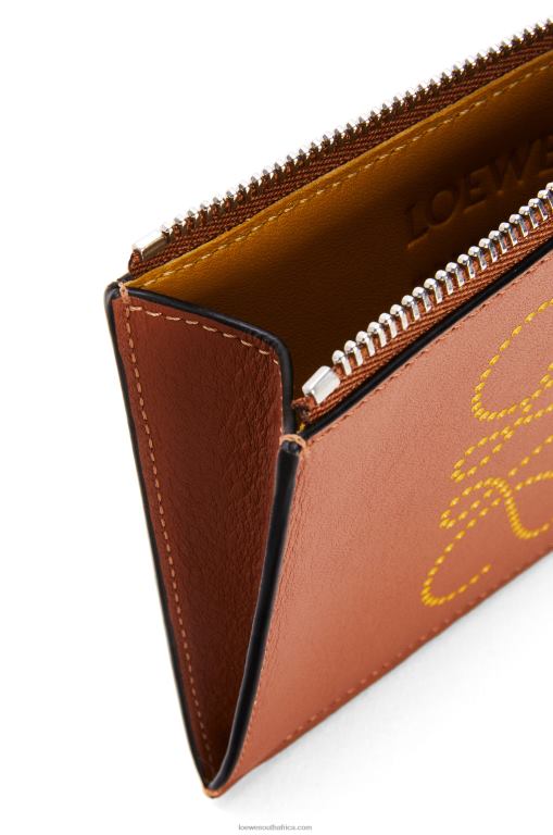 Loewe Women Brand coin cardholder in classic calfskin 206XF1392 Tan/Ochre