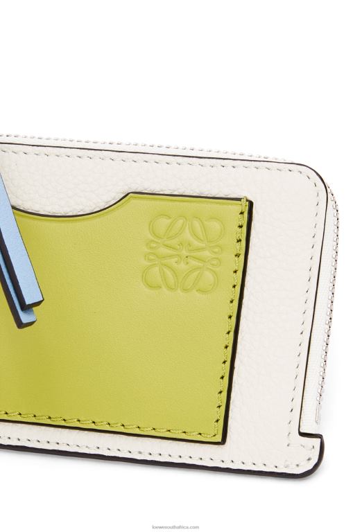 Loewe Women Coin cardholder in soft grained calfskin 206XF1416 Soft White/Lime Yellow