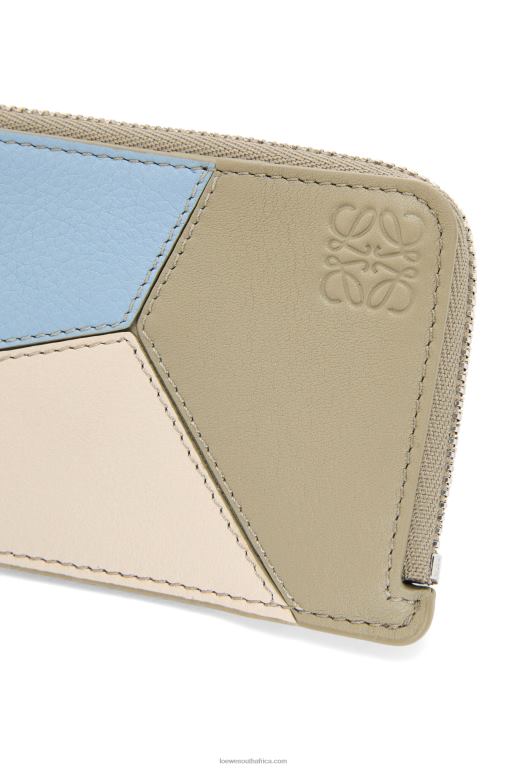 Loewe Women Puzzle coin cardholder in classic calfskin 206XF1325 Dusty Blue/Sage Green