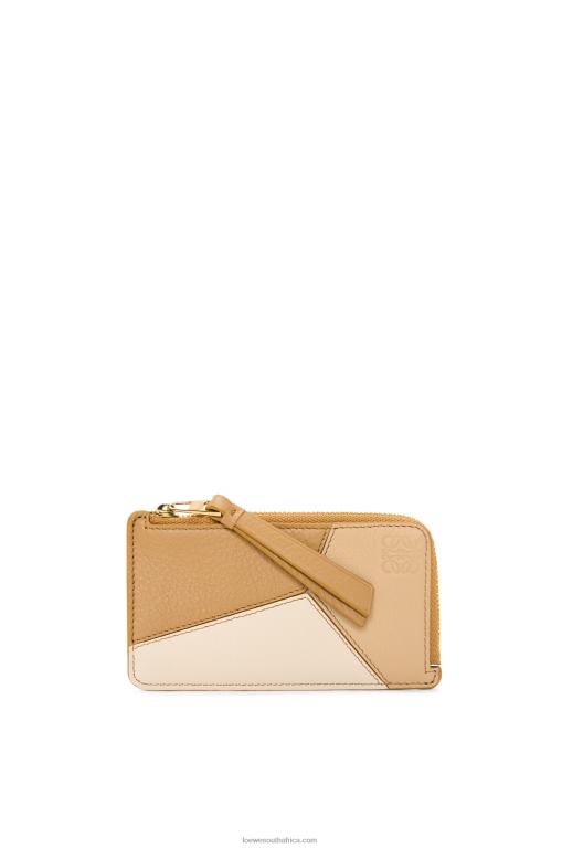 Loewe Women Puzzle coin cardholder in classic calfskin 206XF1326 Angora/Dusty Beige