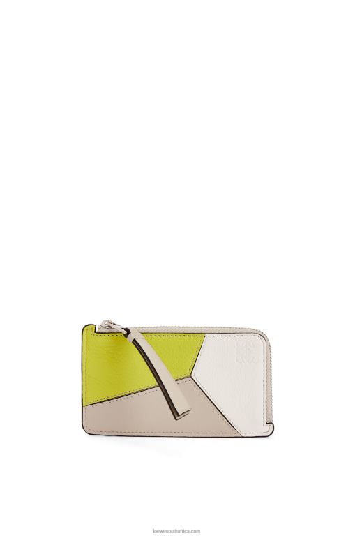 Loewe Women Puzzle coin cardholder in classic calfskin 206XF1347 Lime Yellow/Light Oat
