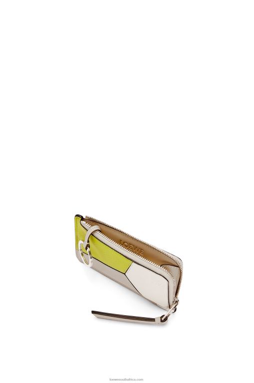 Loewe Women Puzzle coin cardholder in classic calfskin 206XF1347 Lime Yellow/Light Oat