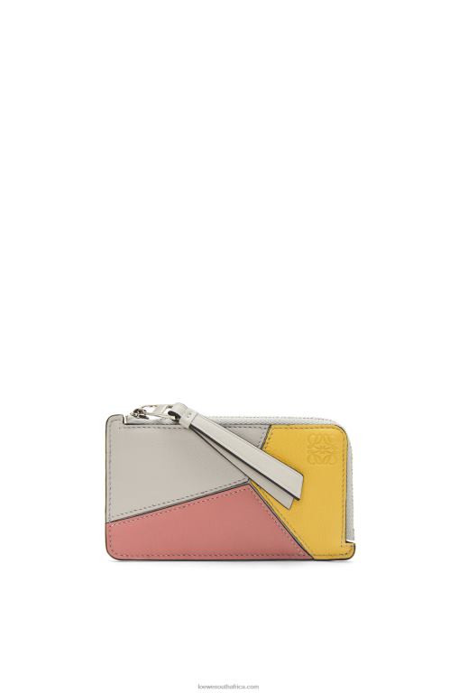 Loewe Women Puzzle coin cardholder in classic calfskin 206XF1370 Ghost/Peach Bloom