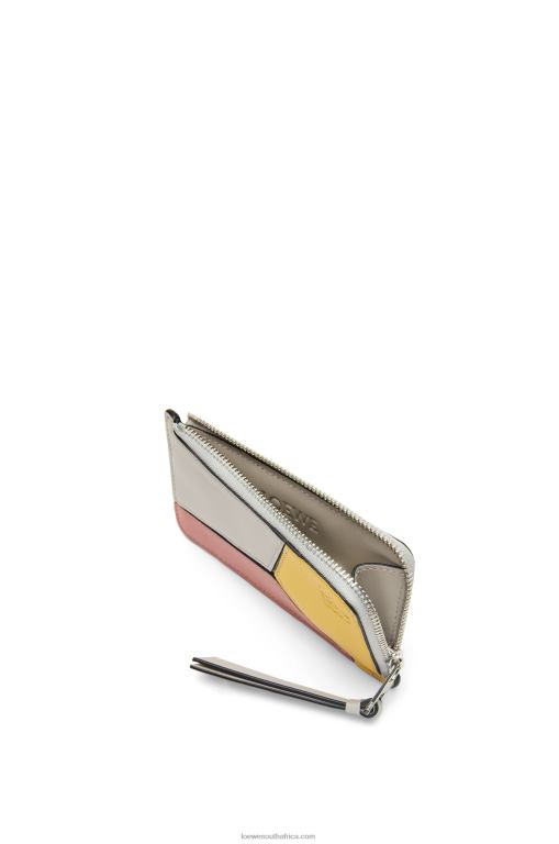 Loewe Women Puzzle coin cardholder in classic calfskin 206XF1370 Ghost/Peach Bloom