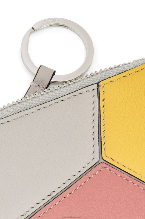 Loewe Women Puzzle coin cardholder in classic calfskin 206XF1370 Ghost/Peach Bloom