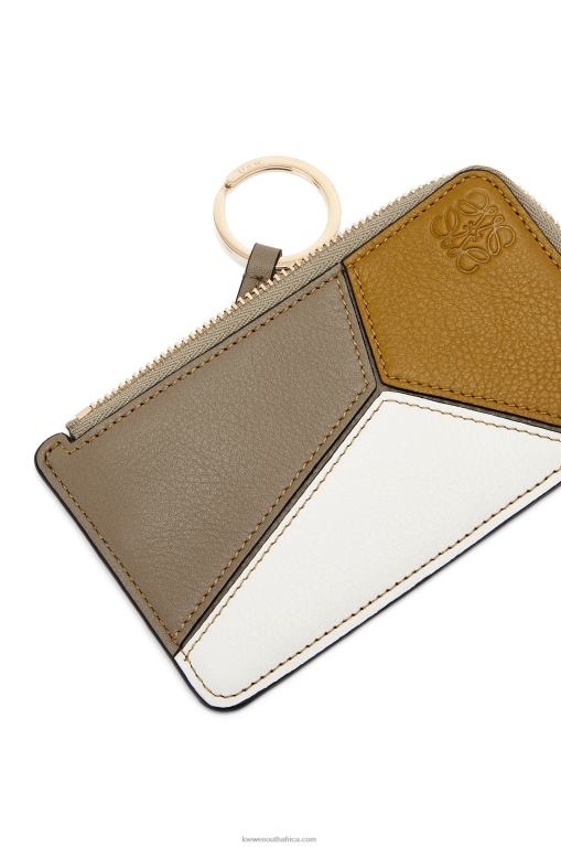 Loewe Women Puzzle coin cardholder in classic calfskin 206XF1406 Ochre/Laurel Green
