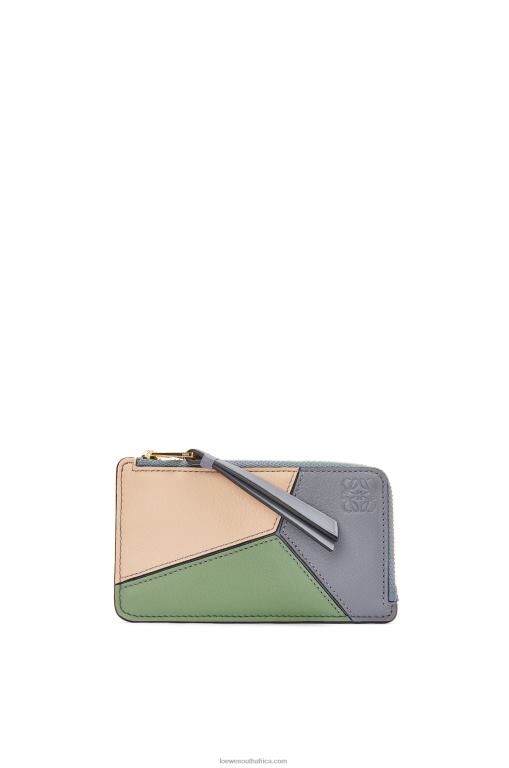 Loewe Women Puzzle coin cardholder in classic calfskin 206XF1409 Asphalt Grey/Nude