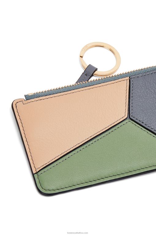 Loewe Women Puzzle coin cardholder in classic calfskin 206XF1409 Asphalt Grey/Nude