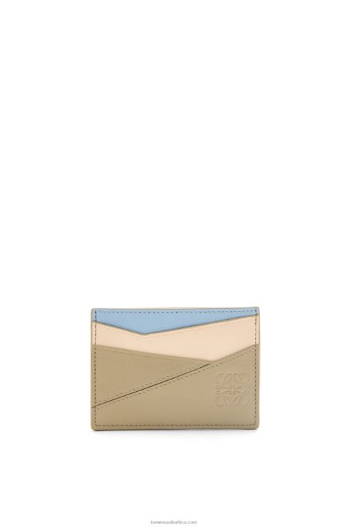 Loewe Women Puzzle plain cardholder in classic calfskin 206XF1327 Dusty Blue/Sage Green