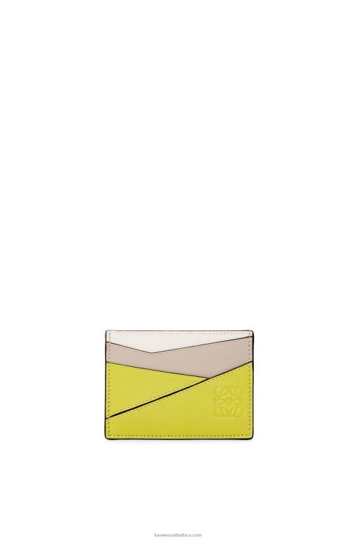 Loewe Women Puzzle plain cardholder in classic calfskin 206XF1361 Lime Yellow/Light Oat