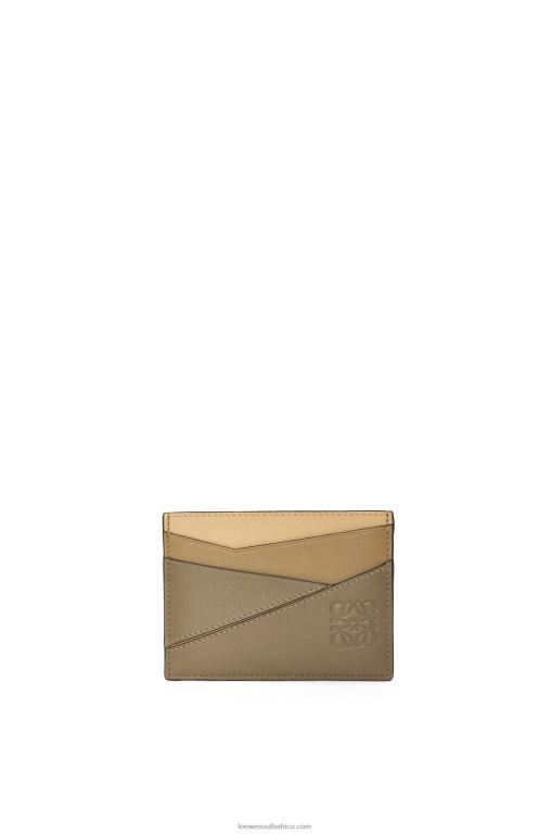 Loewe Women Puzzle plain cardholder in classic calfskin 206XF1362 Clay Green/Butter