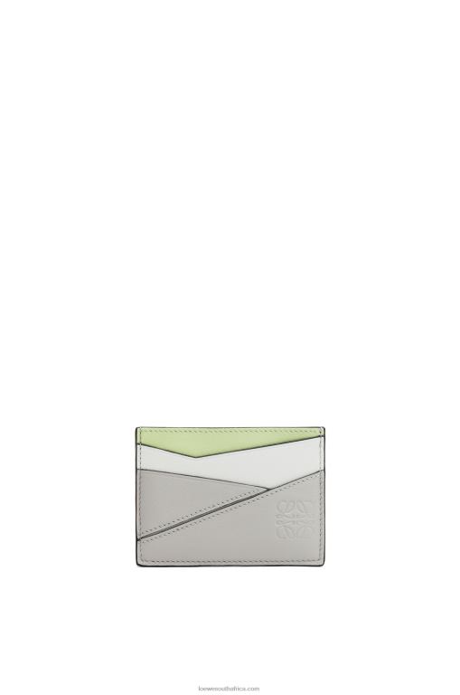 Loewe Women Puzzle plain cardholder in classic calfskin 206XF1363 Ash Grey/Light Celadon