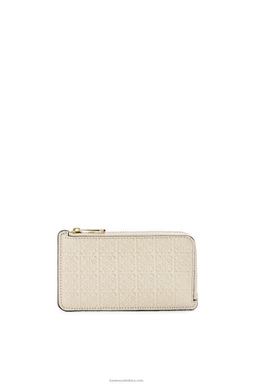 Loewe Women Repeat coin cardholder in embossed silk calfskin 206XF1345 Light Oat