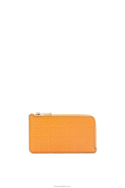Loewe Women Repeat coin cardholder in embossed silk calfskin 206XF1405 Mandarin