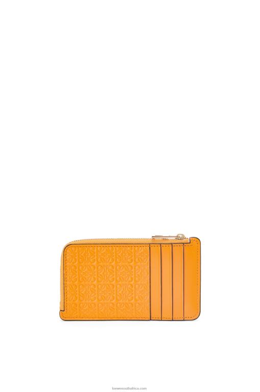 Loewe Women Repeat coin cardholder in embossed silk calfskin 206XF1405 Mandarin