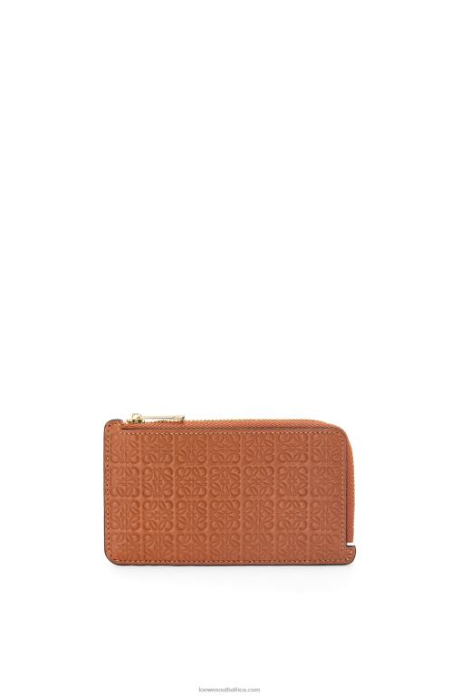 Loewe Women Repeat coin cardholder in embossed silk calfskin 206XF1411 Tan