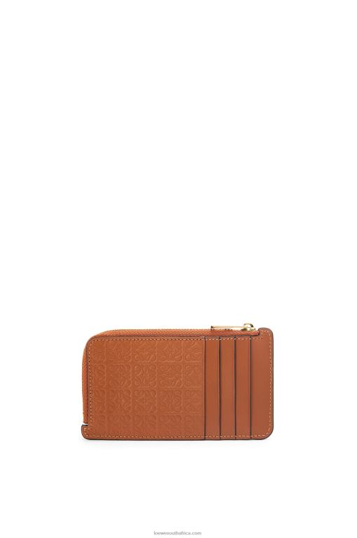 Loewe Women Repeat coin cardholder in embossed silk calfskin 206XF1411 Tan