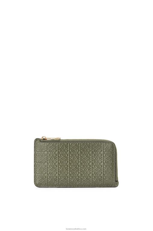 Loewe Women Repeat coin cardholder in embossed silk calfskin 206XF1414 Avocado Green