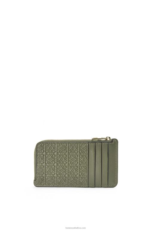 Loewe Women Repeat coin cardholder in embossed silk calfskin 206XF1414 Avocado Green