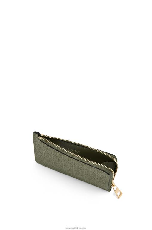 Loewe Women Repeat coin cardholder in embossed silk calfskin 206XF1414 Avocado Green
