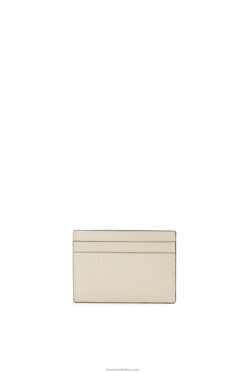 Loewe Women Repeat plain cardholder in embossed silk calfskin 206XF1359 Light Oat