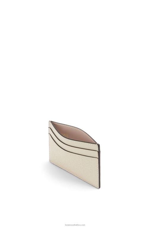 Loewe Women Repeat plain cardholder in embossed silk calfskin 206XF1359 Light Oat