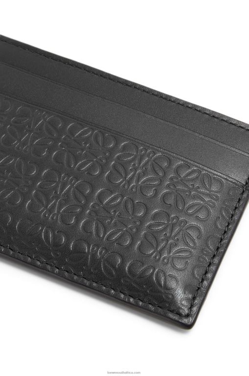 Loewe Women Repeat plain cardholder in embossed silk calfskin 206XF1360 Black