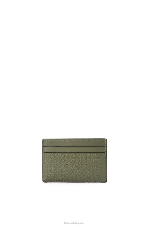 Loewe Women Repeat plain cardholder in embossed silk calfskin 206XF1376 Avocado Green