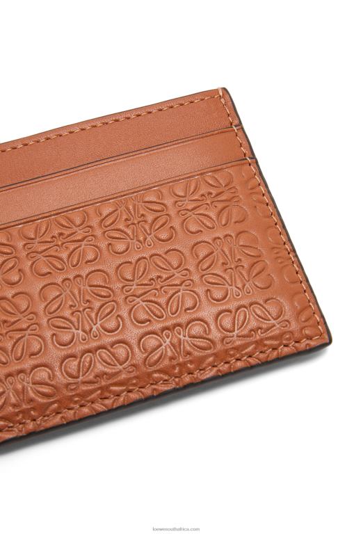 Loewe Women Repeat plain cardholder in embossed silk calfskin 206XF1377 Tan