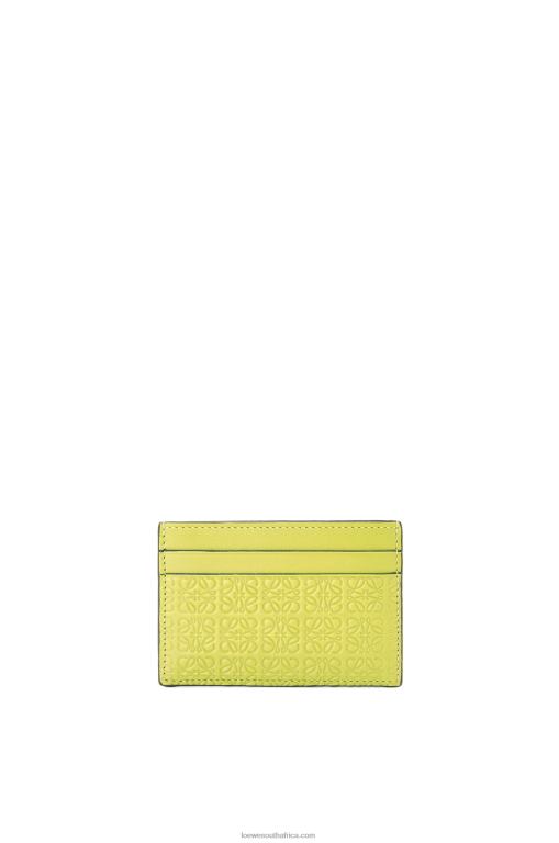 Loewe Women Repeat plain cardholder in embossed silk calfskin 206XF1401 Lime Yellow