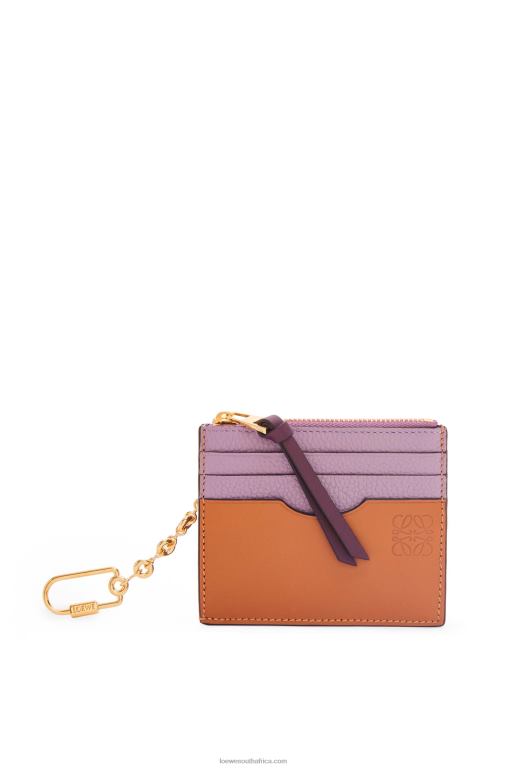 Loewe Women Square cardholder in soft grained calfskin with chain 206XF1365 Dirty Mauve/Tan