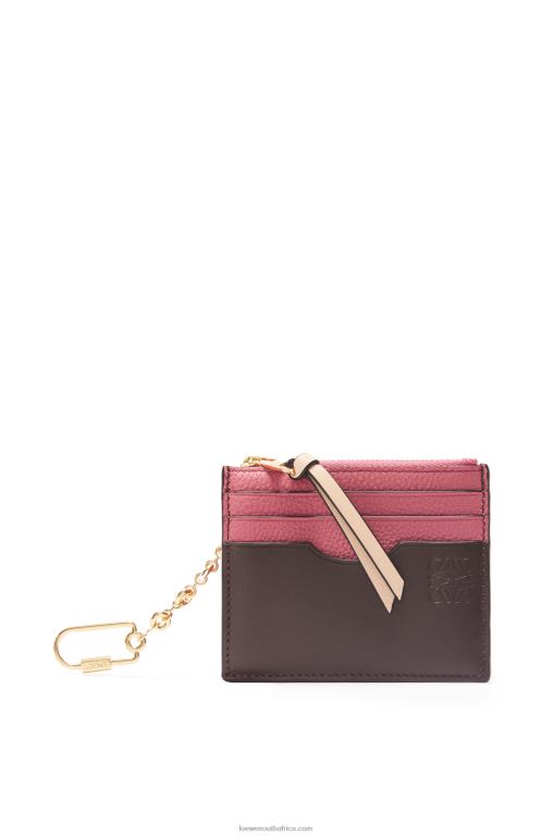 Loewe Women Square cardholder in soft grained calfskin with chain 206XF1379 Plumrose/Chocolate