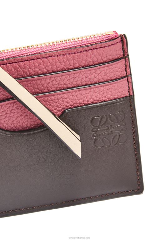 Loewe Women Square cardholder in soft grained calfskin with chain 206XF1379 Plumrose/Chocolate
