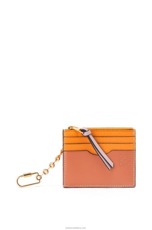 Loewe Women Square cardholder in soft grained calfskin with chain 206XF1380 Mandarin/Coral Reef