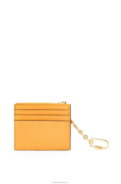 Loewe Women Square cardholder in soft grained calfskin with chain 206XF1380 Mandarin/Coral Reef