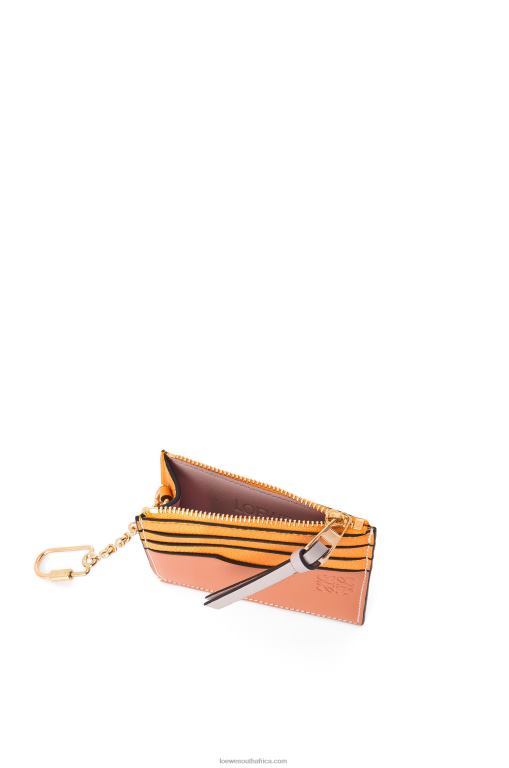 Loewe Women Square cardholder in soft grained calfskin with chain 206XF1380 Mandarin/Coral Reef