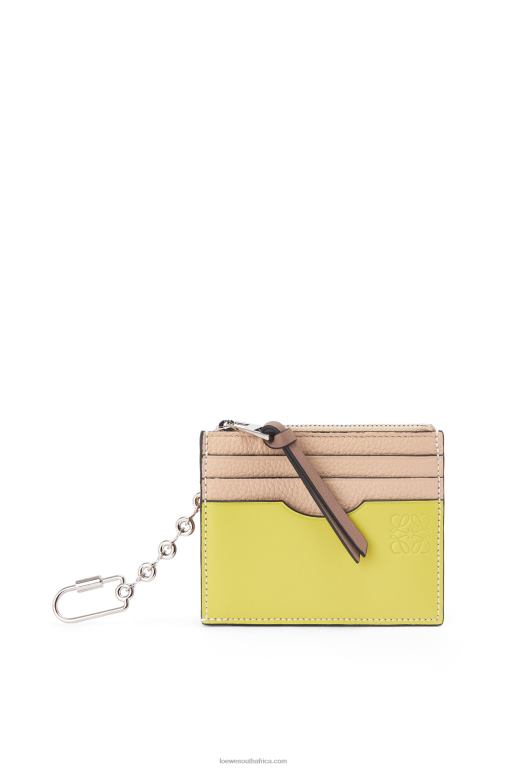 Loewe Women Square cardholder in soft grained calfskin with chain 206XF1381 Nude/Citronelle