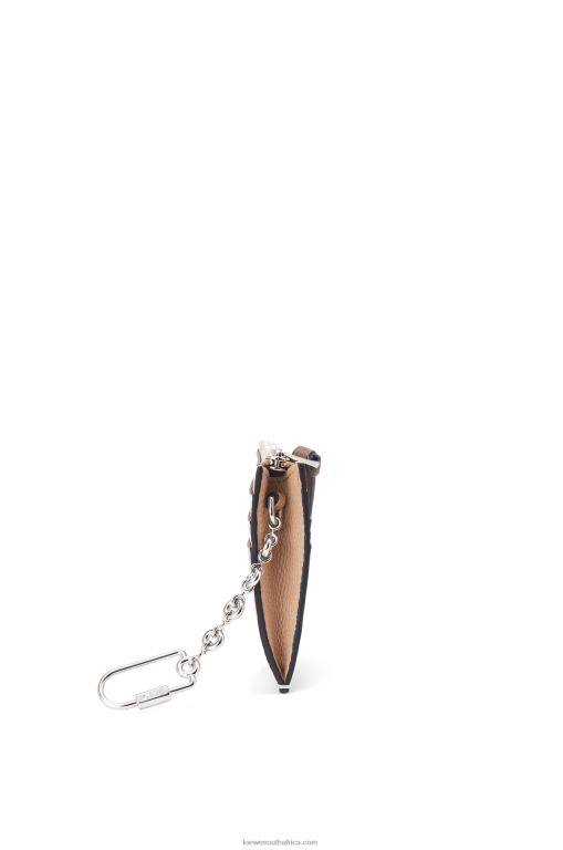 Loewe Women Square cardholder in soft grained calfskin with chain 206XF1381 Nude/Citronelle