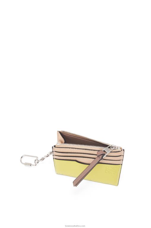 Loewe Women Square cardholder in soft grained calfskin with chain 206XF1381 Nude/Citronelle