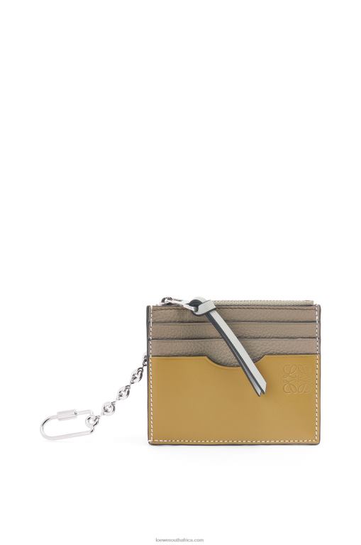 Loewe Women Square cardholder in soft grained calfskin with chain 206XF1382 Laurel Green/Ochre