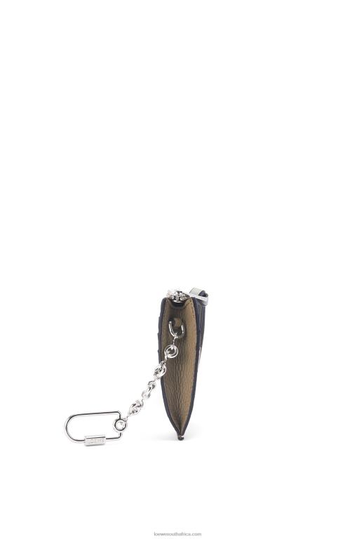 Loewe Women Square cardholder in soft grained calfskin with chain 206XF1382 Laurel Green/Ochre