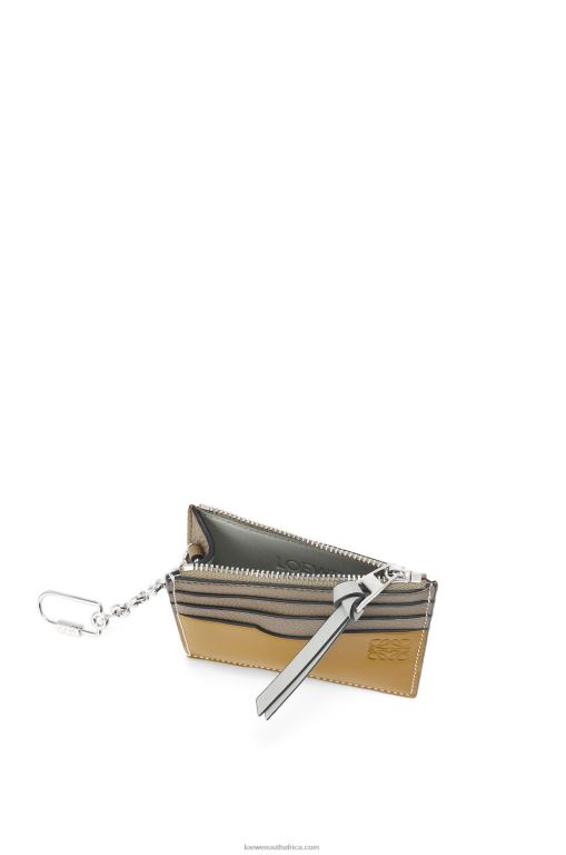 Loewe Women Square cardholder in soft grained calfskin with chain 206XF1382 Laurel Green/Ochre