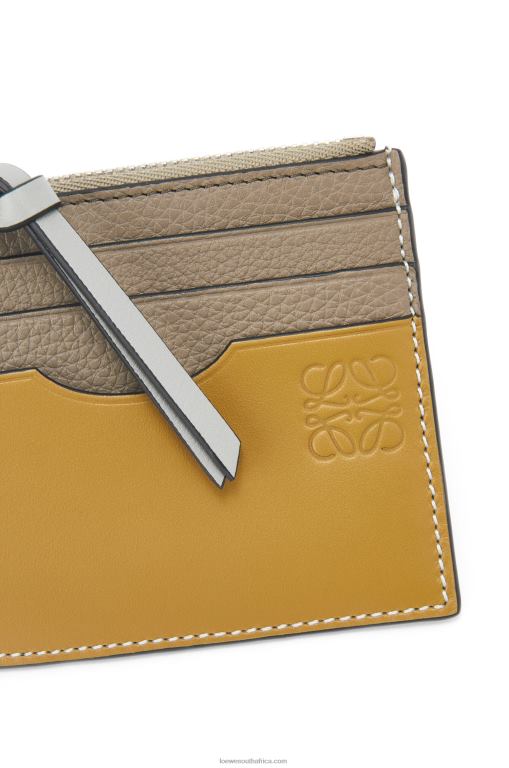 Loewe Women Square cardholder in soft grained calfskin with chain 206XF1382 Laurel Green/Ochre